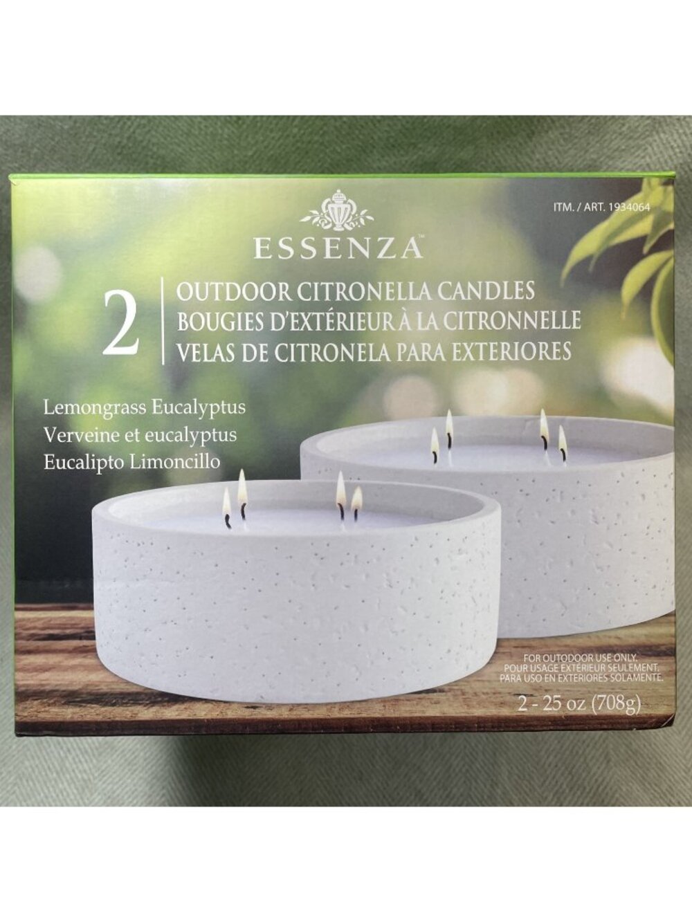 Essenza Outdoor Citronella Candles 2-Pack Lemongrass Eucalyptus New in Box